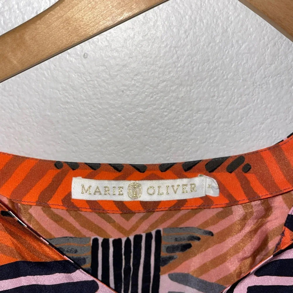 Marie Oliver Multicolored Vibrant Printed 100% Silk V-Neck Blouse - Picture 3 of 4